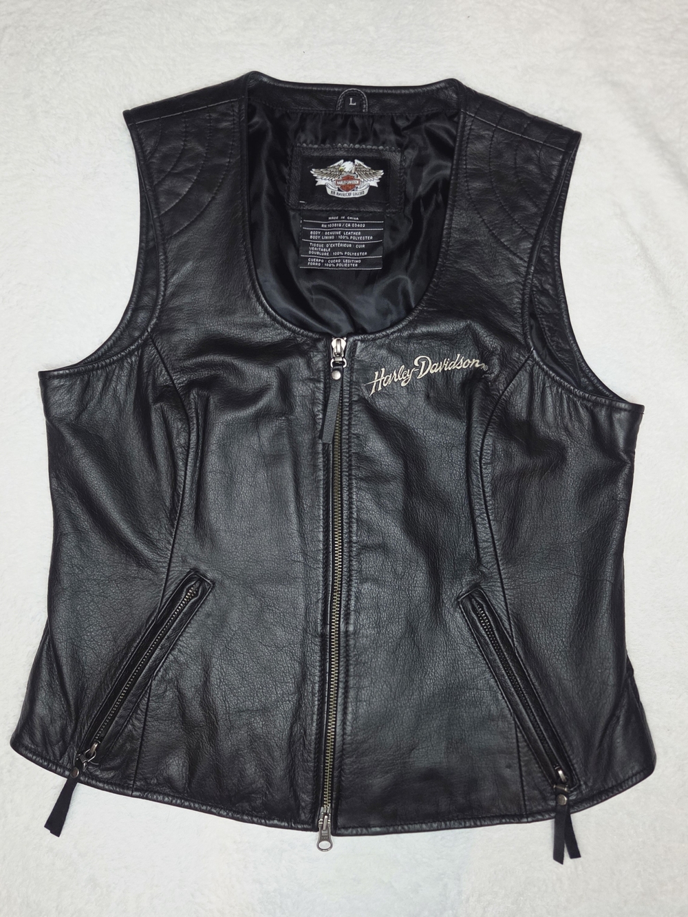 Vintage Harley Davidson “An American Legend” Black Leather Vest L Biker Moto